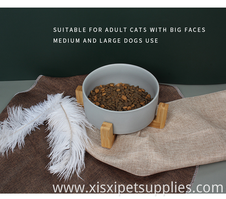 Factory Wholesale Elevated Ceramic Pet Cat Dog Food Bowl With Raised Bamboo Stand